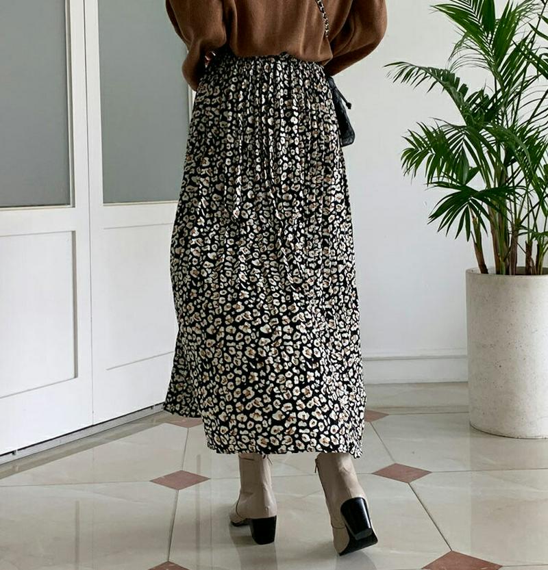 レオパードプリーツスカート・全2色・b61027 レディース【sk】【韓国 ファッション ボトムス スカート ロング丈 ロングス