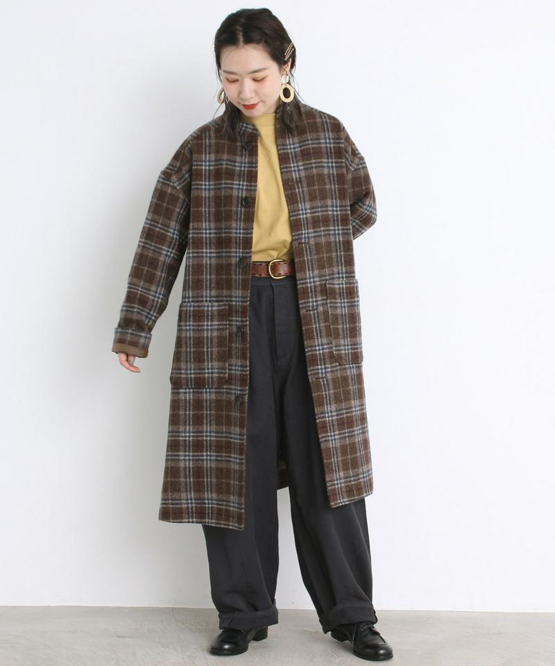 〇mat 英国羊毛風チェック スタンドネックコート（mat quotidien）