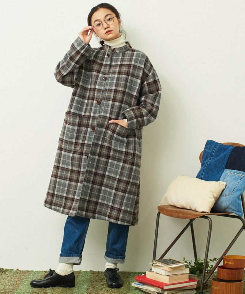 〇mat 英国羊毛風チェック スタンドネックコート（mat quotidien）