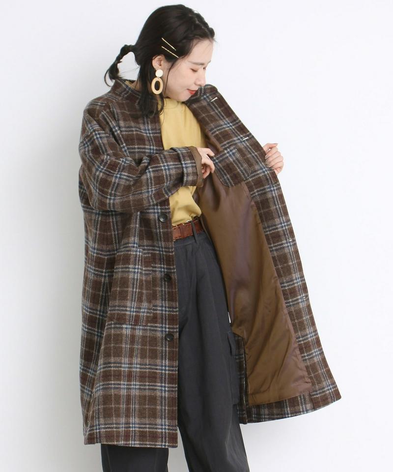 〇mat 英国羊毛風チェック スタンドネックコート（mat quotidien）
