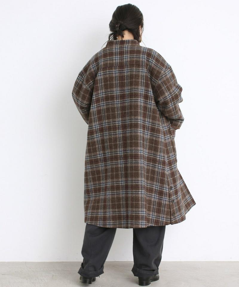 〇mat 英国羊毛風チェック スタンドネックコート（mat quotidien）