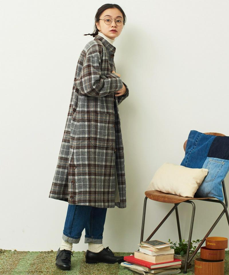 〇mat 英国羊毛風チェック スタンドネックコート（mat quotidien）
