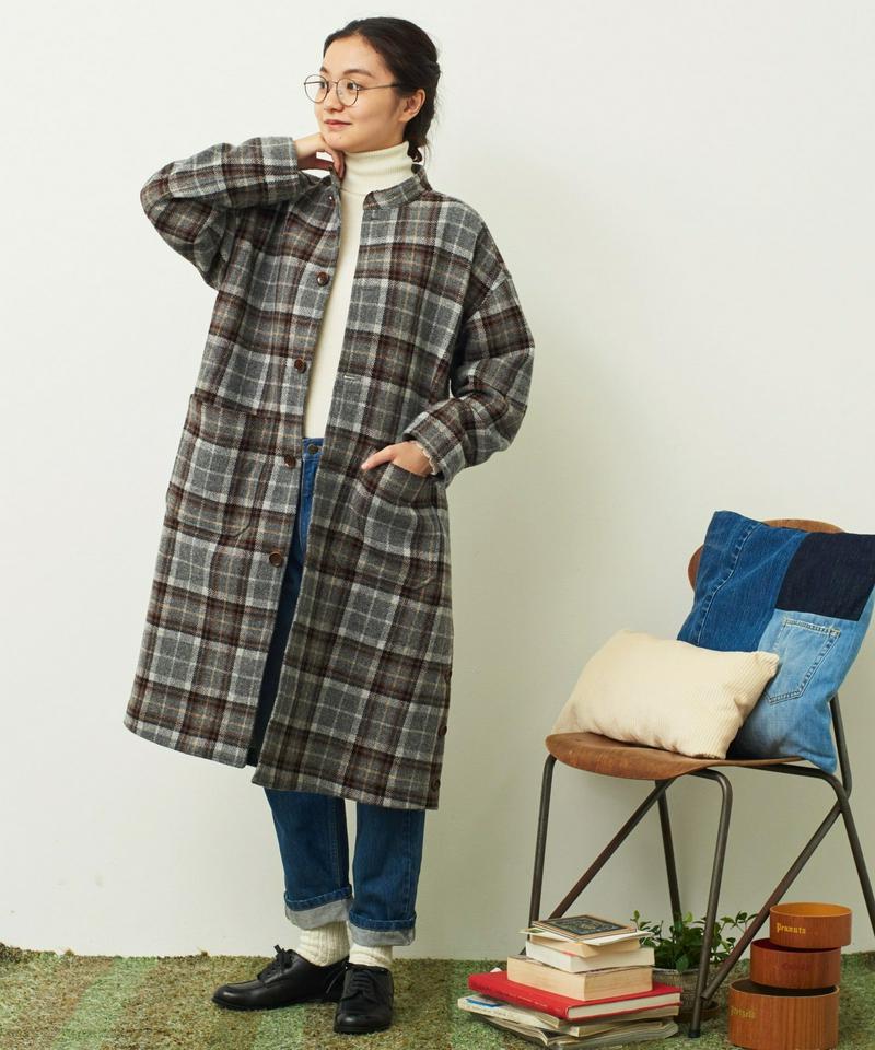 〇mat 英国羊毛風チェック スタンドネックコート（mat quotidien）