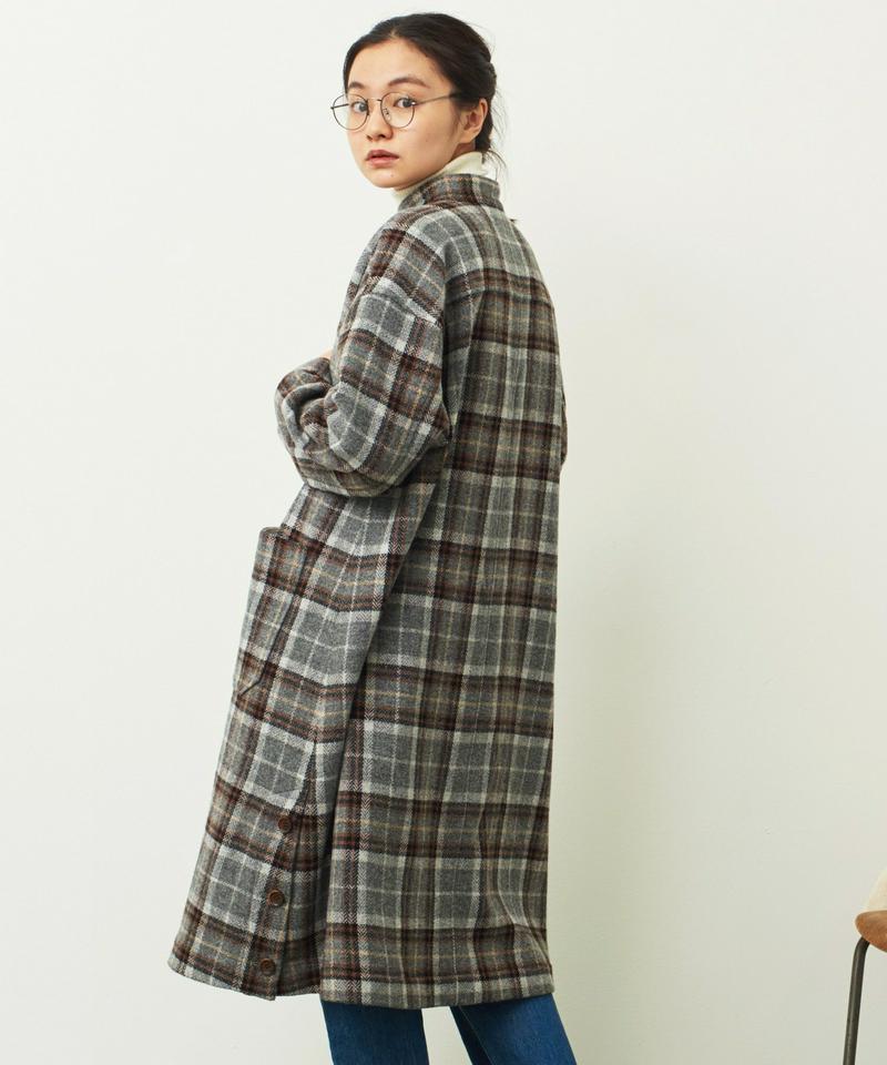 〇mat 英国羊毛風チェック スタンドネックコート（mat quotidien）