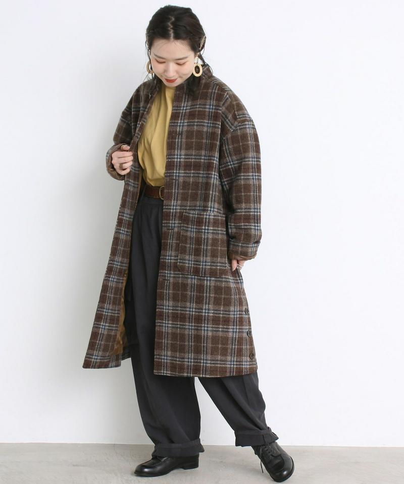 〇mat 英国羊毛風チェック スタンドネックコート（mat quotidien）