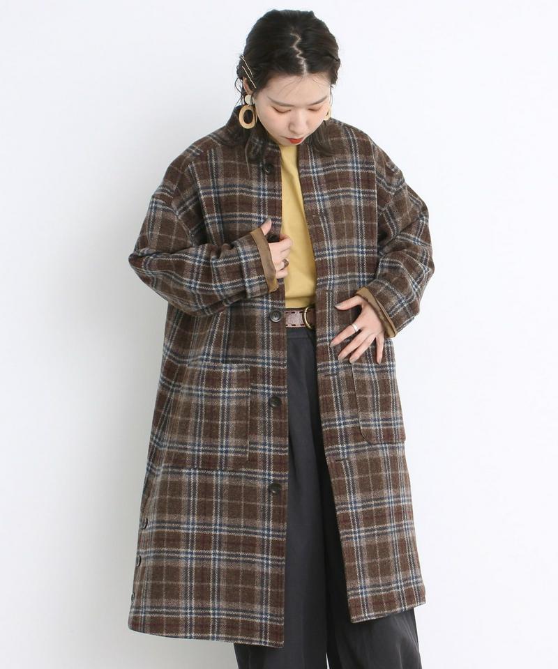 〇mat 英国羊毛風チェック スタンドネックコート（mat quotidien）