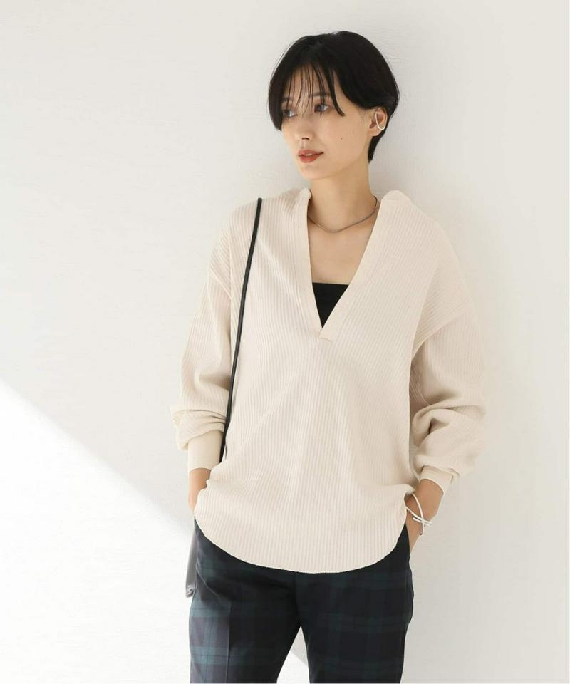 《追加》【CLANE/クラネ】HEAVY RIB V NECK TOPS：カットソー◆2（JOURNAL STANDARD）