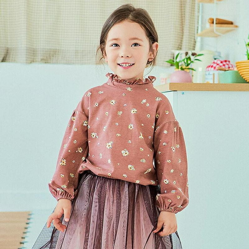 【新作10%OFF】ゴムバンドヘムフリル花柄Tシャツ・p006025 キッズ【3~8才】【tops】【トップス Tシャツ 長袖 