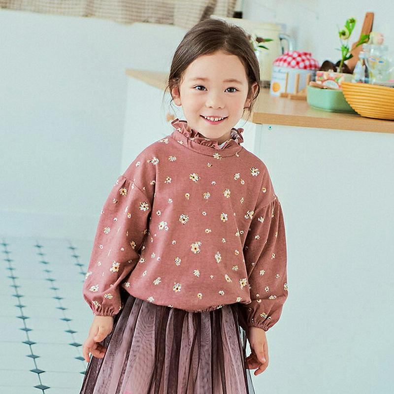 【新作10%OFF】ゴムバンドヘムフリル花柄Tシャツ・p006025 キッズ【3~8才】【tops】【トップス Tシャツ 長袖 