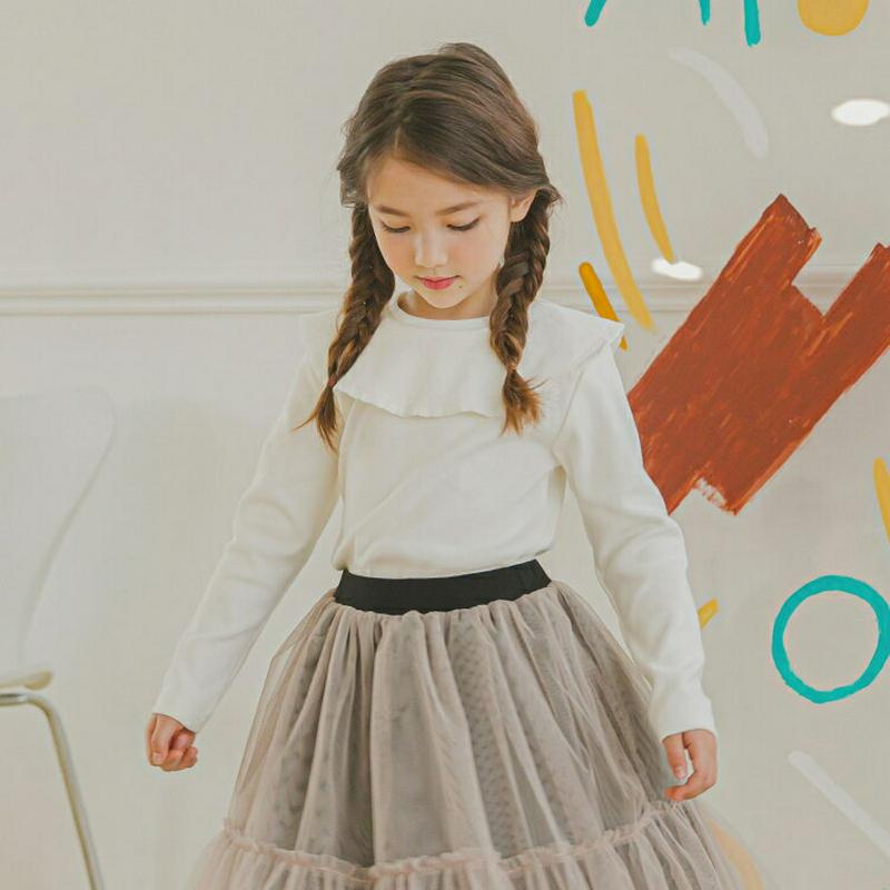 ラッフルカラーTシャツ・p005755 キッズ【3~8才】【tops】【トップス Tシャツ ラッフル フリル 襟コンシャス 長袖 単色 無地 シンプル かわいい ガーリー かわいい 春 秋 女の子 韓国 韓国子供服 子供 こども 子供服 こども服】【KIDS】