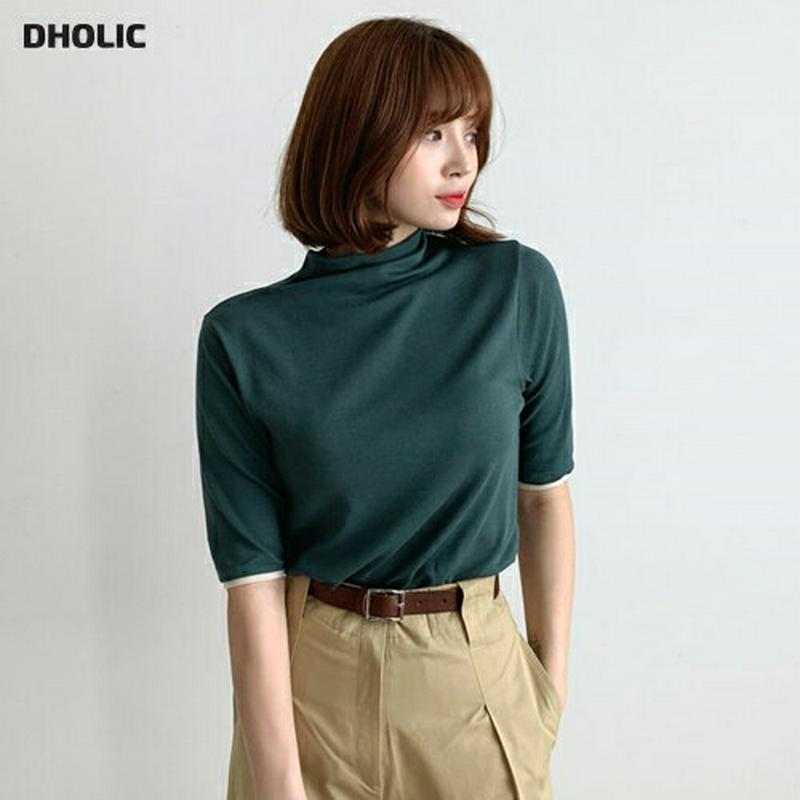 【新作10%OFF】ハーフネック配色Tシャツ・全3色・b60914 レディース【tops】【韓国 ファッション トップス Tシャ