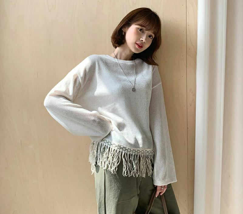 【新作10%OFF】フリンジヘムTシャツ・全2色・t60920 レディース【tops】【韓国 ファッション トップス Tシャツ 