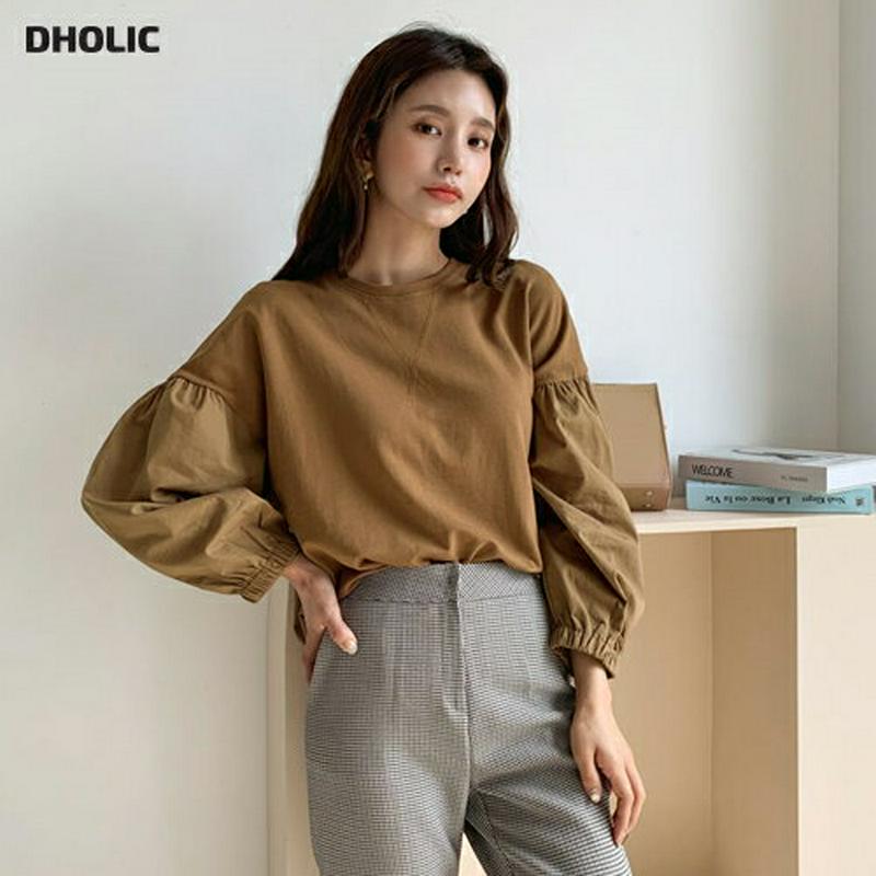 【新作10%OFF】コントラストパフTシャツ・全3色・b60913 レディース【tops】【韓国 ファッション トップス Tシャ