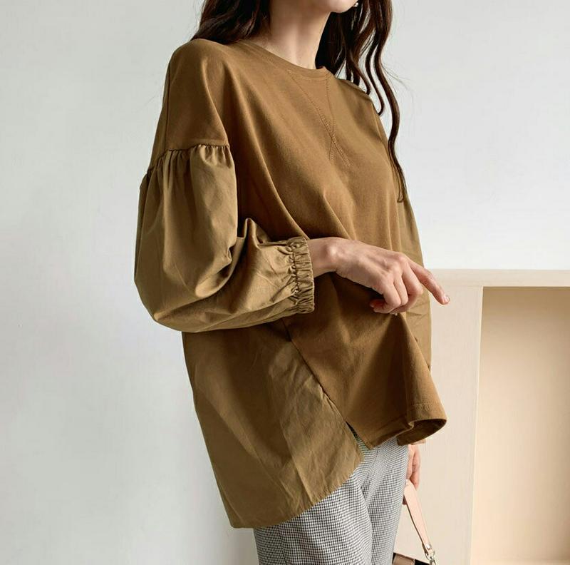 【新作10%OFF】コントラストパフTシャツ・全3色・b60913 レディース【tops】【韓国 ファッション トップス Tシャ
