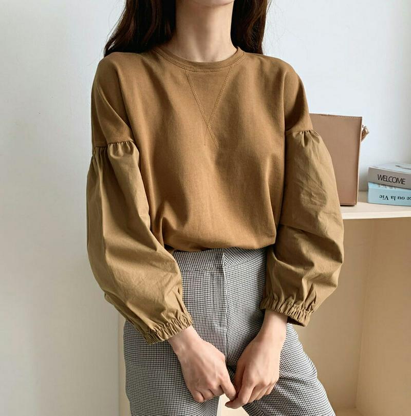 【新作10%OFF】コントラストパフTシャツ・全3色・b60913 レディース【tops】【韓国 ファッション トップス Tシャ