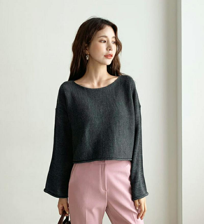 【新作10%OFF】ロールヘムクロップドニット・全5色・b60872 レディース【tops】【韓国 ファッション トップス ニッ