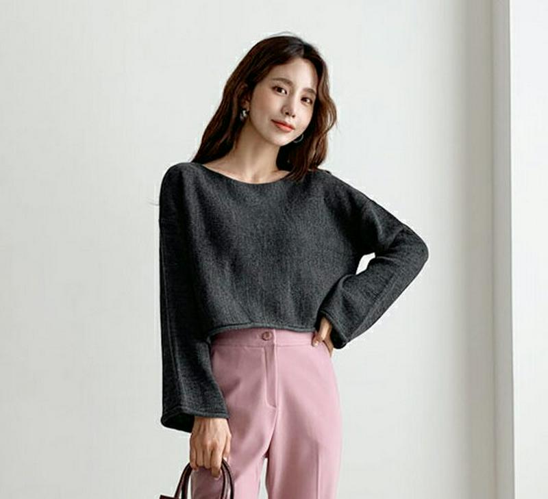 【新作10%OFF】ロールヘムクロップドニット・全5色・b60872 レディース【tops】【韓国 ファッション トップス ニッ