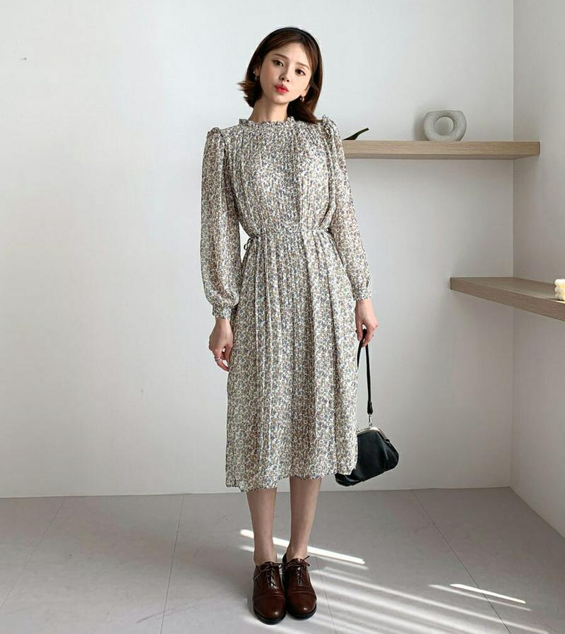 【新作10%OFF】ストラップ付フリル小花柄ワンピース・全2色・b60878 レディース【ops】【韓国 ファッション ワンピー