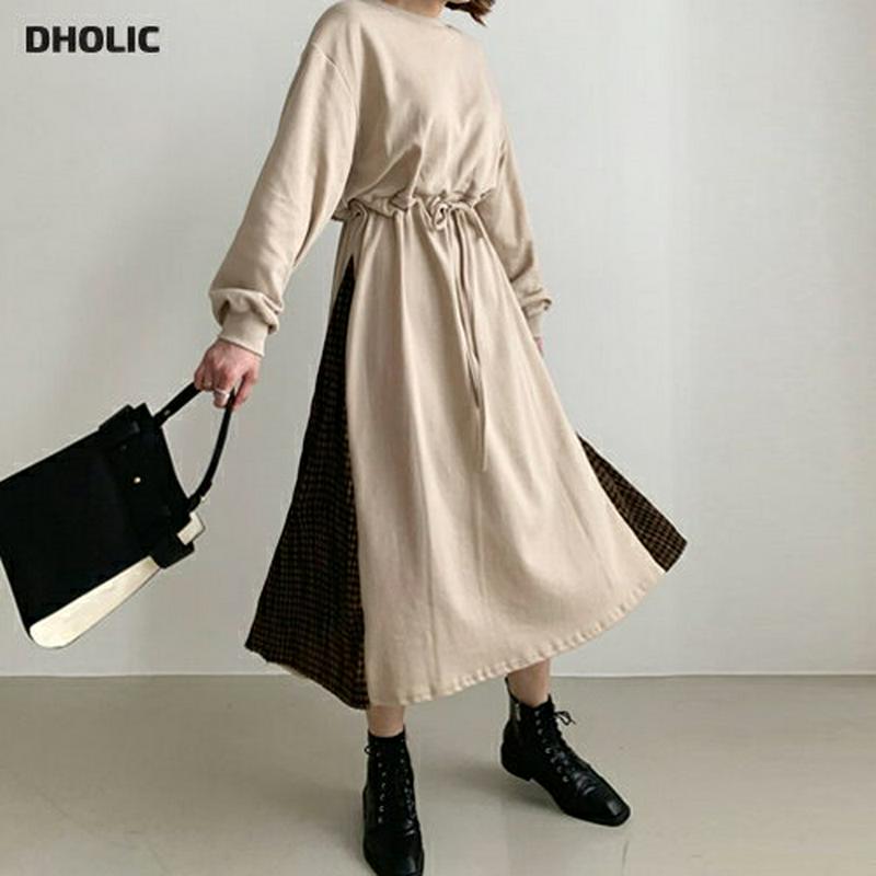 【新作10%OFF】サイドチェックドロストワンピース・全2色・b60940 レディース【ops】【韓国 ファッション ワンピース