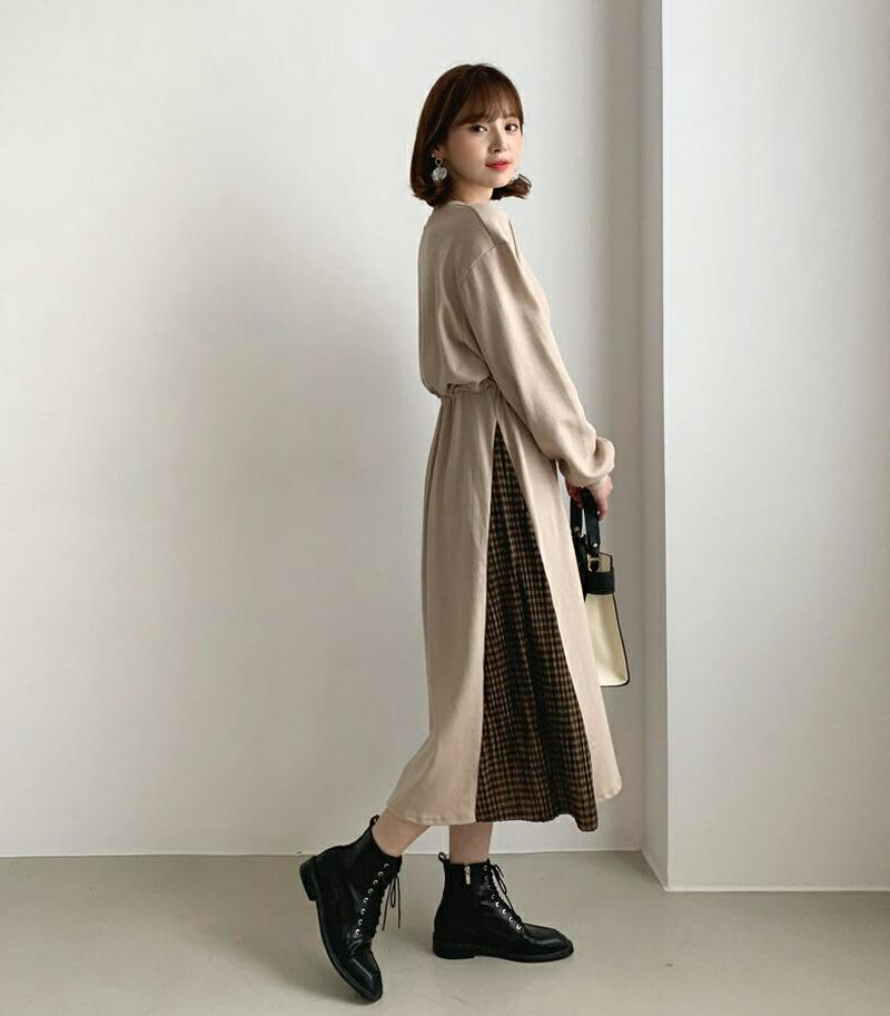 【新作10%OFF】サイドチェックドロストワンピース・全2色・b60940 レディース【ops】【韓国 ファッション ワンピース