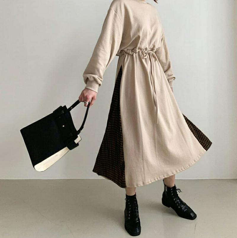 【新作10%OFF】サイドチェックドロストワンピース・全2色・b60940 レディース【ops】【韓国 ファッション ワンピース