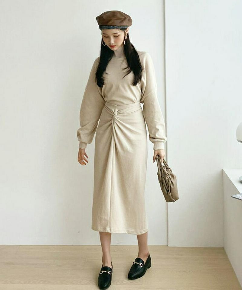 【新作10%OFF】ボートネックスウェット&ツイストスカートSET・全4色・t56877 レディース【ops】【韓国 ファッショ