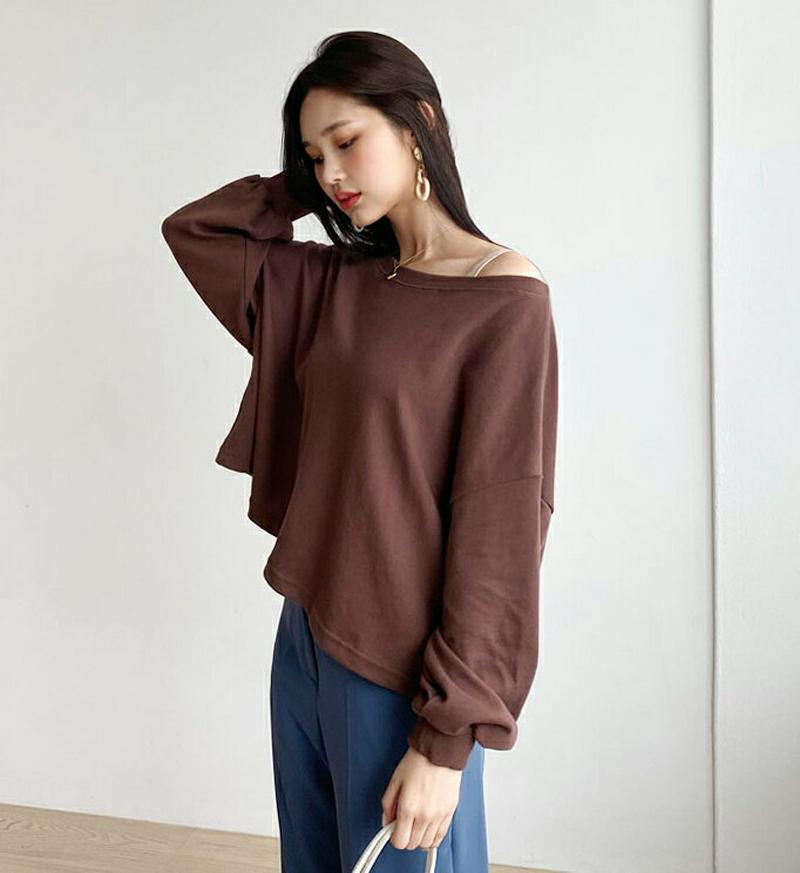 【新作10%OFF】ボートネックスウェット・全4色・t56876 レディース【tops】【韓国 ファッション トップス スウェッ