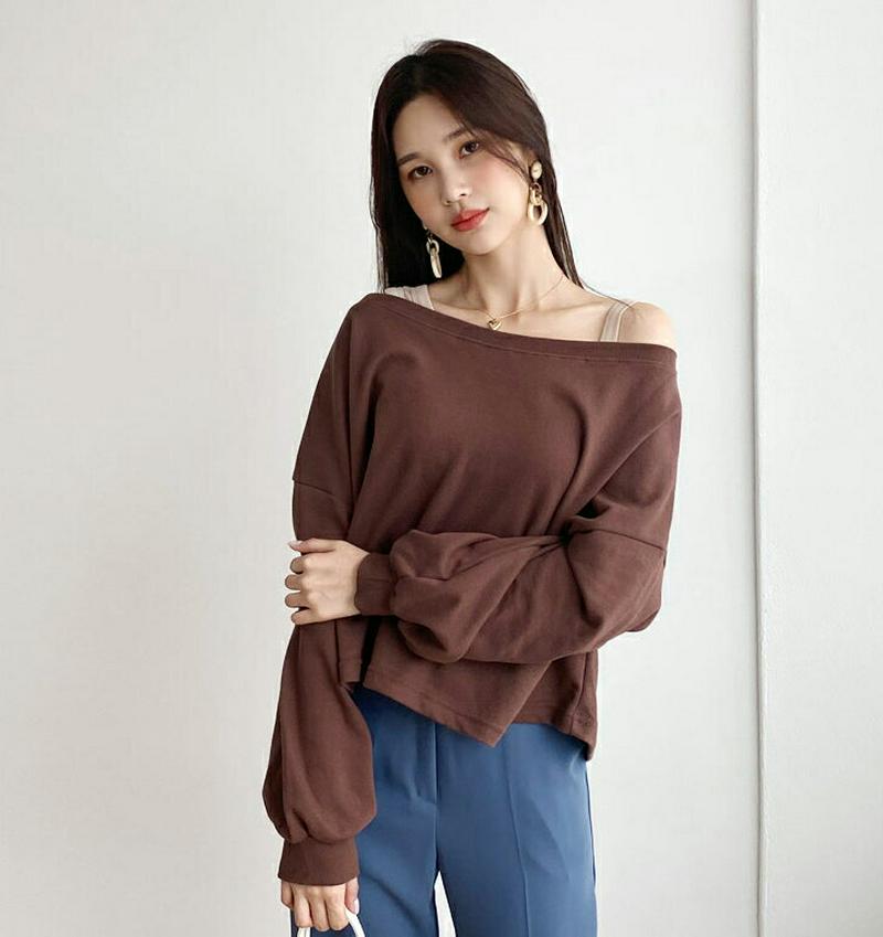 【新作10%OFF】ボートネックスウェット・全4色・t56876 レディース【tops】【韓国 ファッション トップス スウェッ