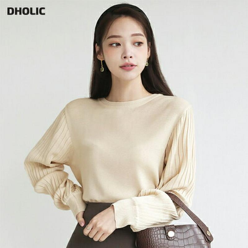 プリーツスリーブニット・全4色・b64110 レディース【tops】【韓国 ファッション トップス ニット ニットトップス プリ