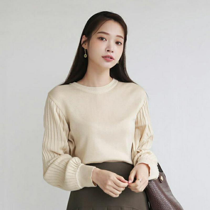 プリーツスリーブニット・全4色・b64110 レディース【tops】【韓国 ファッション トップス ニット ニットトップス プリ