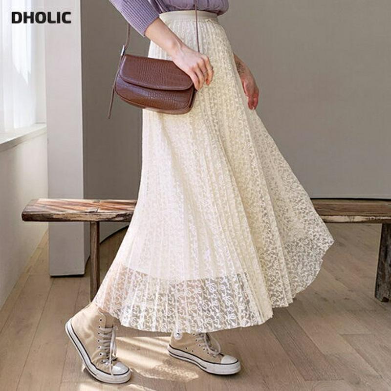 リバーシブルレースプリーツスカート・全2色・b61123 レディース【sk】【韓国 ファッション ボトムス スカート ロング丈 