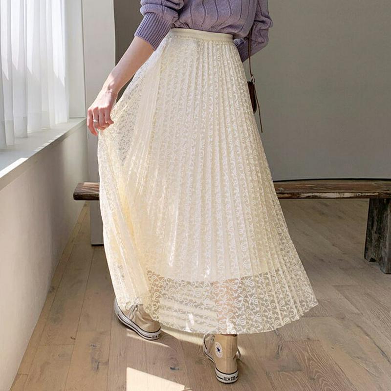 リバーシブルレースプリーツスカート・全2色・b61123 レディース【sk】【韓国 ファッション ボトムス スカート ロング丈 