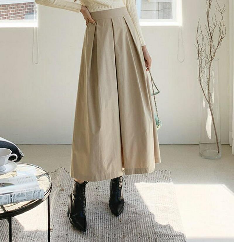 タックフレアスカート・全2色・t61121 レディース【sk】【韓国 ファッション ボトムス スカート ロング丈 ロングスカート