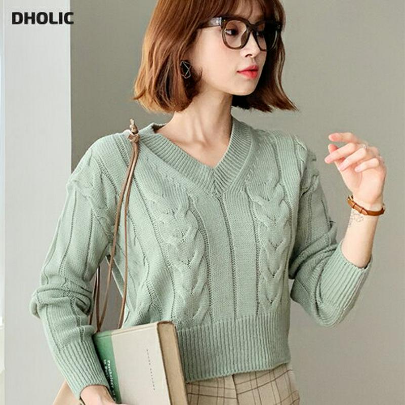 【只今10%OFF】Vネッククロップドツイストニット・全4色・t61095 レディース【tops】【韓国 ファッション トップス ニット ニットトップス ロングスリーブ 長袖 Vネック 鎖骨 クロップド クロップド丈 短丈 ツイスト リブ ツイストニット シンプル 秋 冬】