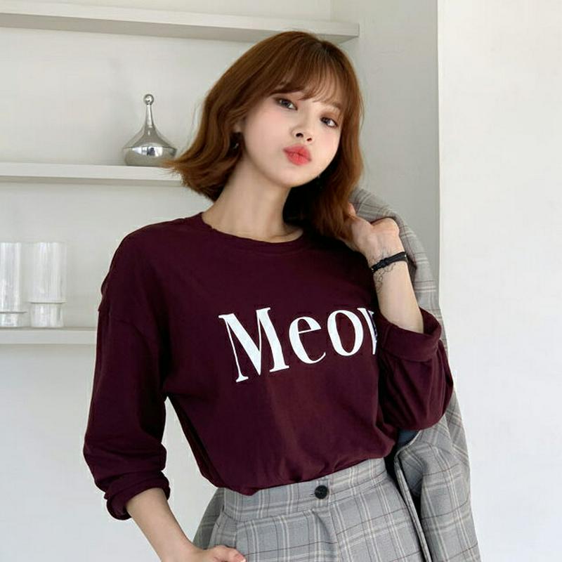 MeowロゴTシャツ・全3色・t61089 レディース【tops】【韓国 ファッション トップス Tシャツ ロングスリーブ 長袖