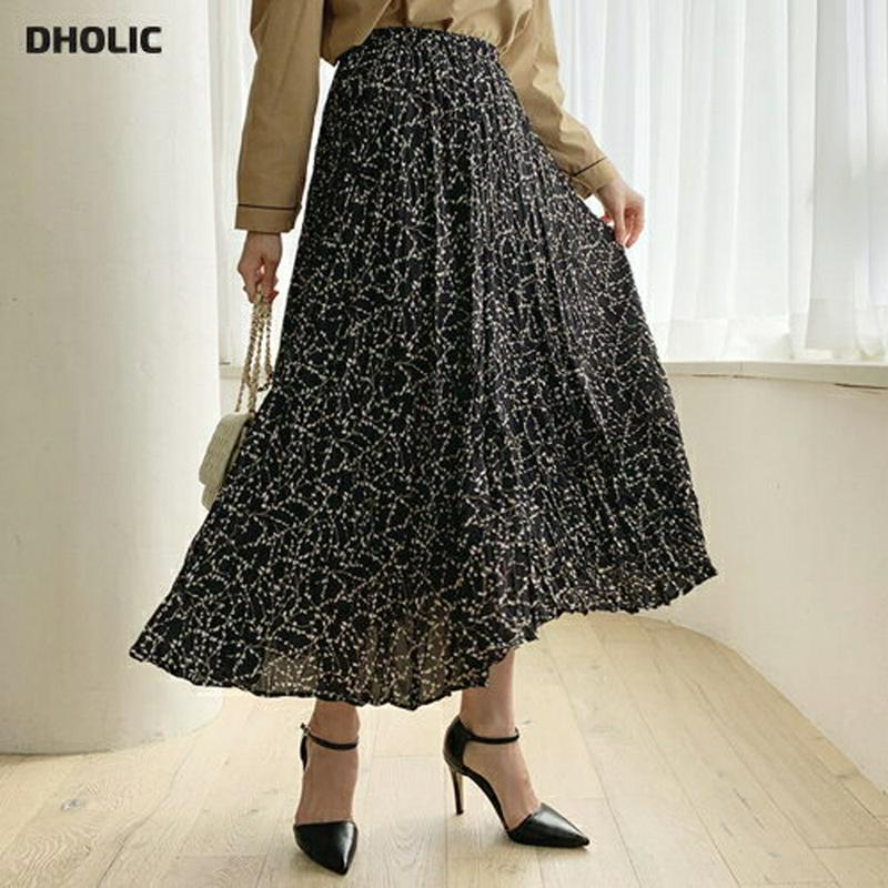 小花柄プリーツフレアスカート・全2色・b61120 レディース【sk】【韓国 ファッション ボトムス スカート ロング丈 ロング