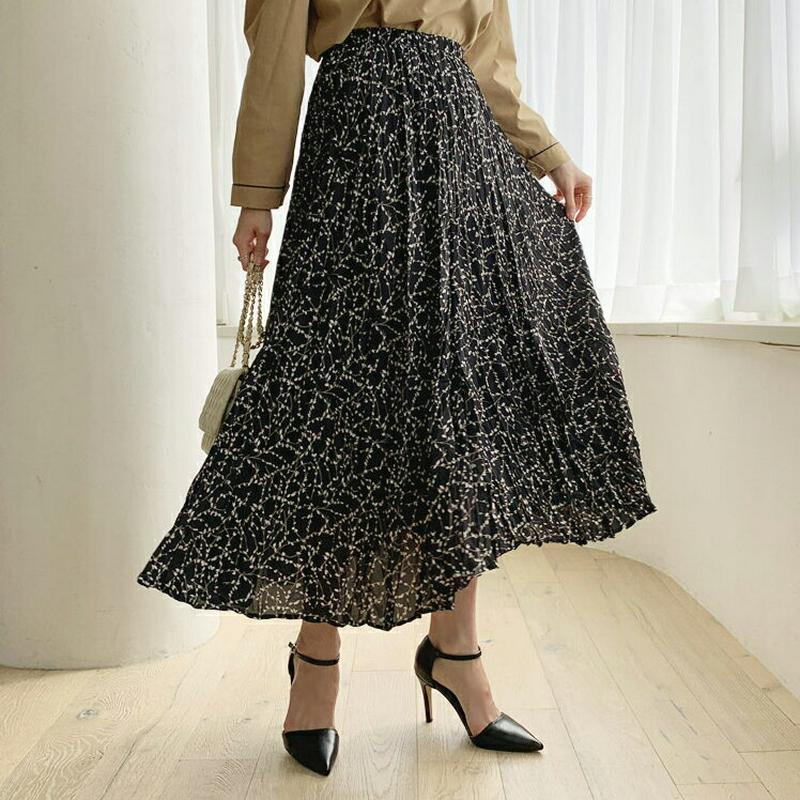 小花柄プリーツフレアスカート・全2色・b61120 レディース【sk】【韓国 ファッション ボトムス スカート ロング丈 ロング