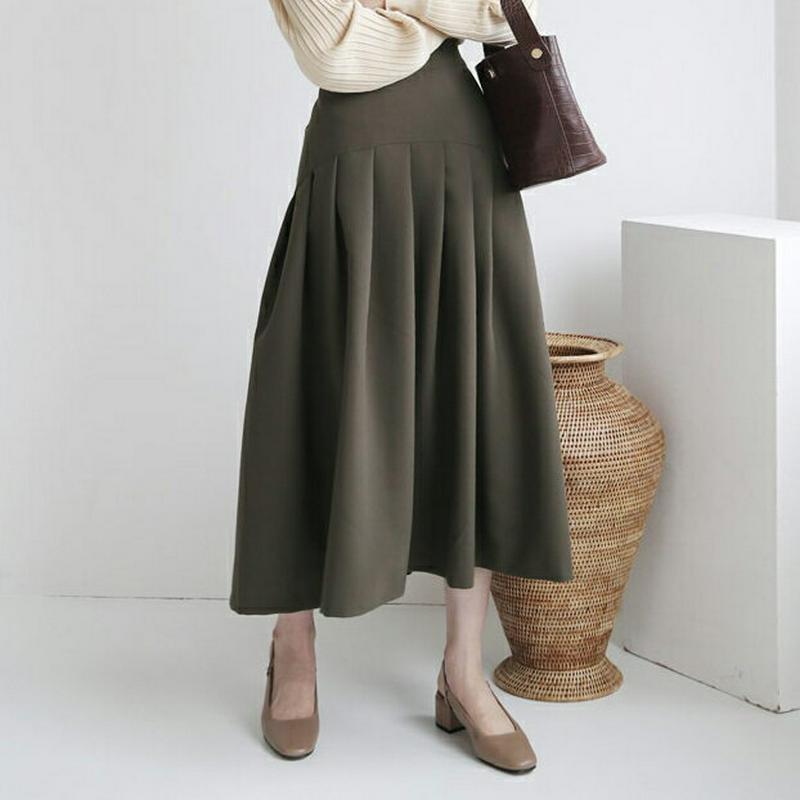 ボリュームタックスカート・全3色・b64137 レディース【sk】【韓国 ファッション ボトムス スカート ロング丈 ロングスカ