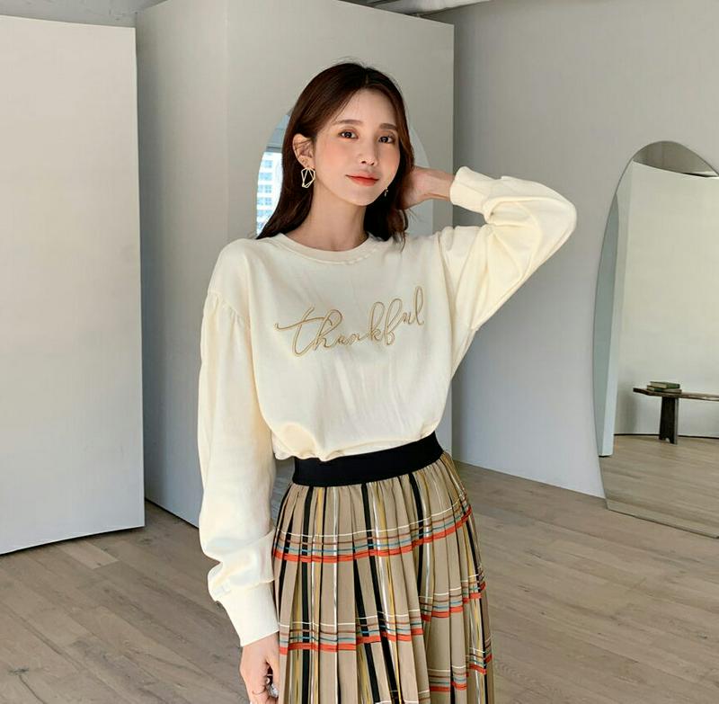刺繍レタリングパフスウェット・全3色・b61091 レディース【tops】【韓国 ファッション トップス スウェット 長袖 パフ