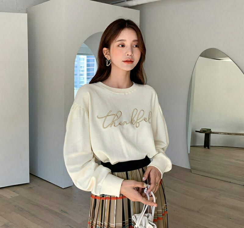 刺繍レタリングパフスウェット・全3色・b61091 レディース【tops】【韓国 ファッション トップス スウェット 長袖 パフ