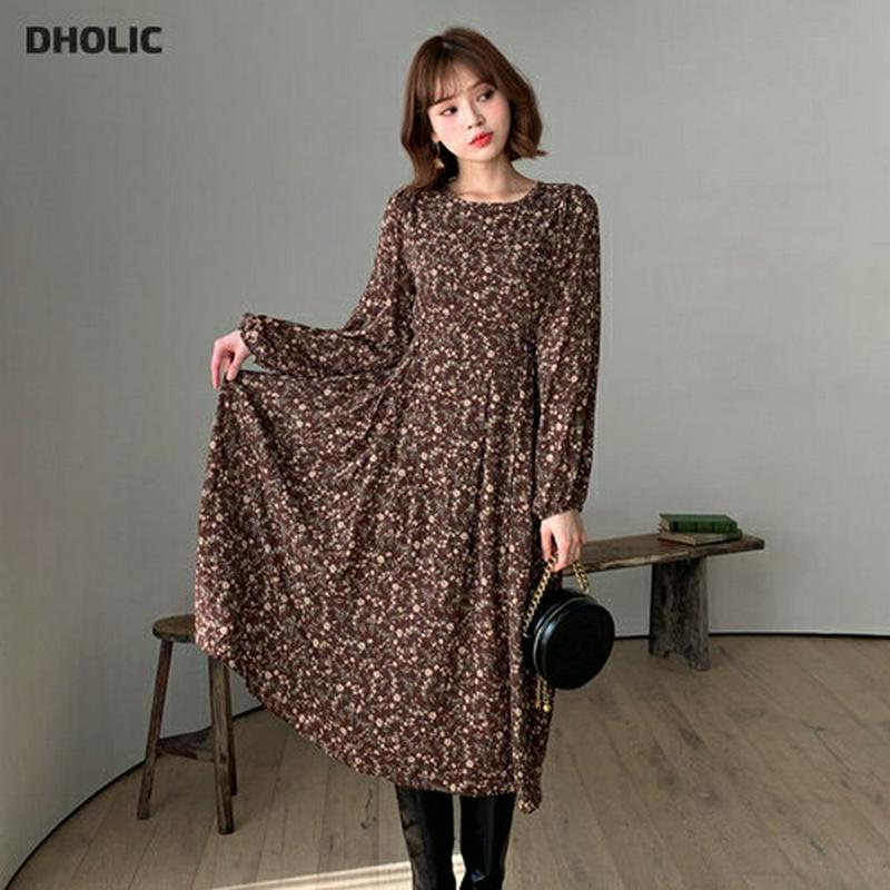 ラウンドネック花柄ワンピース・全3色・b61108 レディース【ops】【韓国 ファッション ワンピース ロングワンピース 花柄