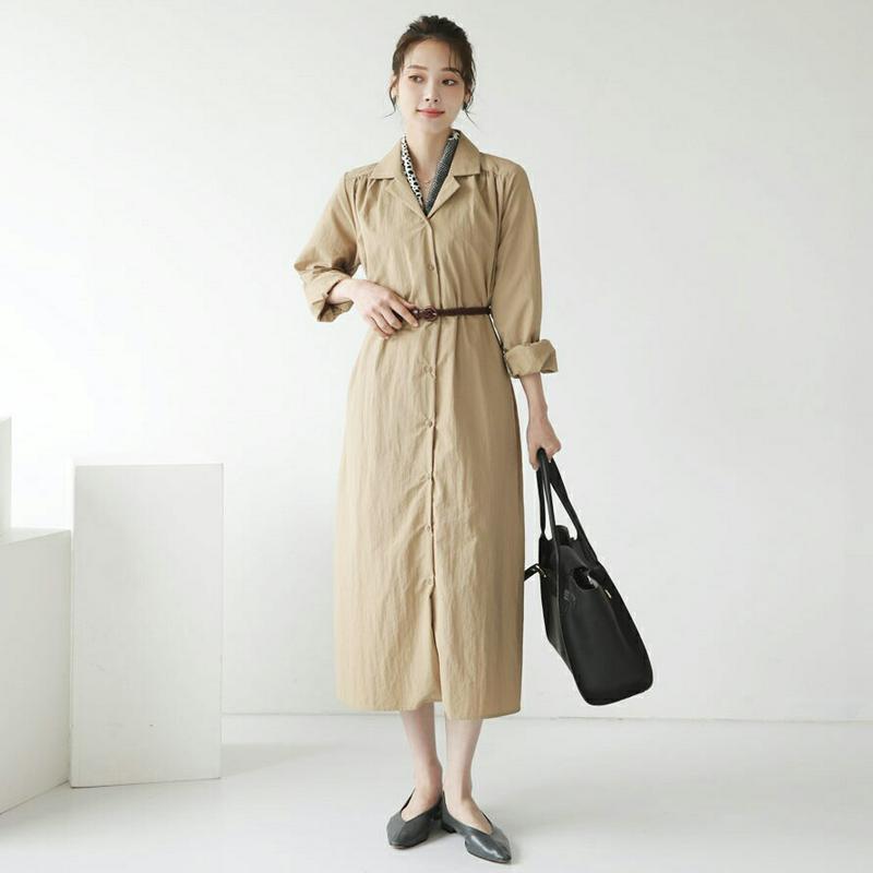 ストラップ付開襟ワンピース・全4色・t64121 レディース【ops】【韓国 ファッション ワンピース ロングワンピース 長袖 