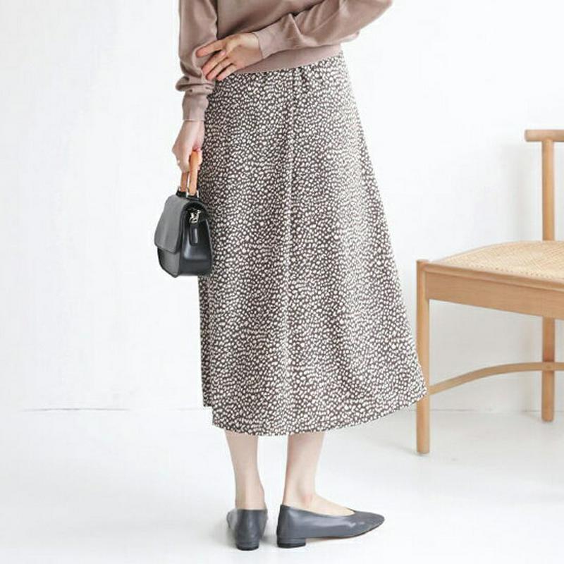 ウエストゴムレオパードスカート・全2色・t64136 レディース【sk】【韓国 ファッション ボトムス スカート ロング丈 ロン