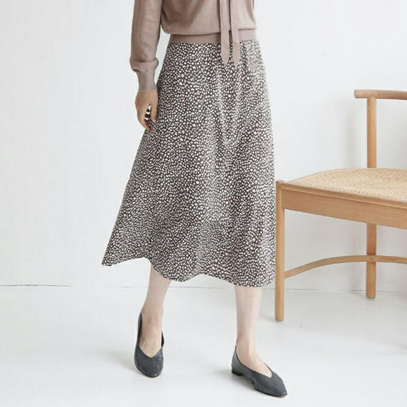 ウエストゴムレオパードスカート・全2色・t64136 レディース【sk】【韓国 ファッション ボトムス スカート ロング丈 ロン