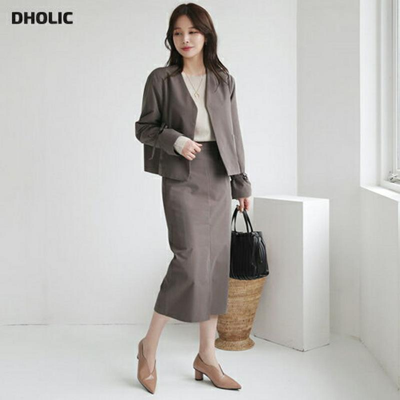 【送料無料】リボンノーカラージャケット&HラインスカートSET・全3色・t64235 レディース【ops】【韓国 ファッション 