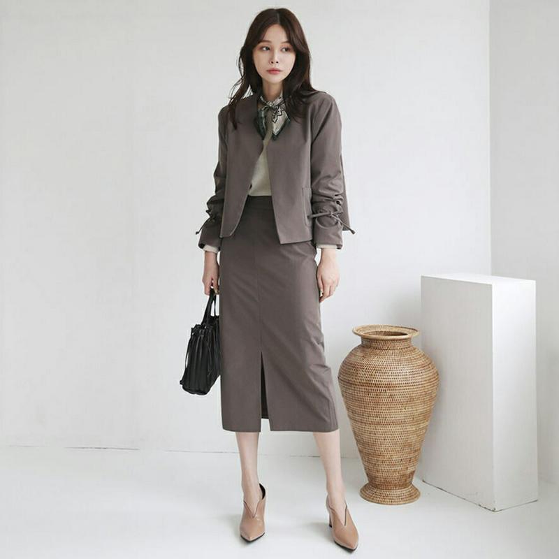 【送料無料】リボンノーカラージャケット&HラインスカートSET・全3色・t64235 レディース【ops】【韓国 ファッション 