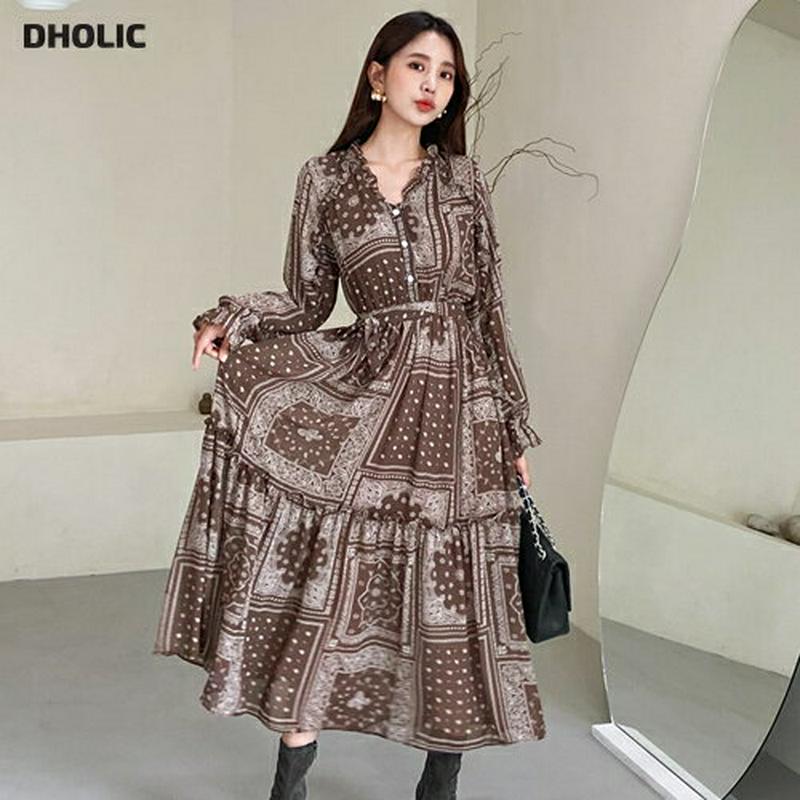 【新作10%OFF】ストラップ付フリルペイズリーワンピース・全2色・b56881 レディース【ops】【韓国 ファッション ワン