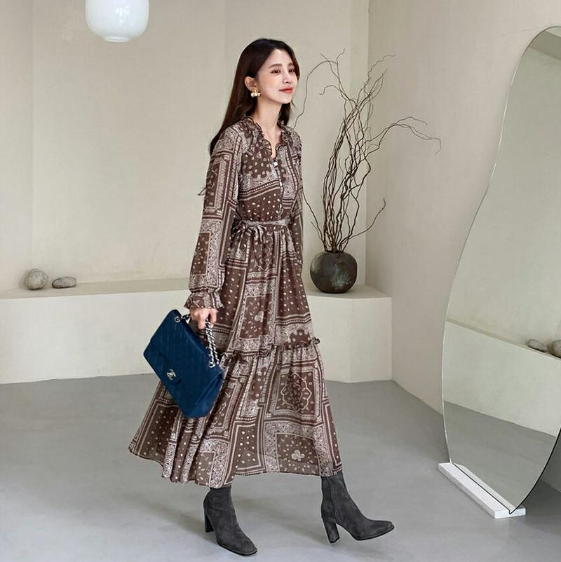 【新作10%OFF】ストラップ付フリルペイズリーワンピース・全2色・b56881 レディース【ops】【韓国 ファッション ワン