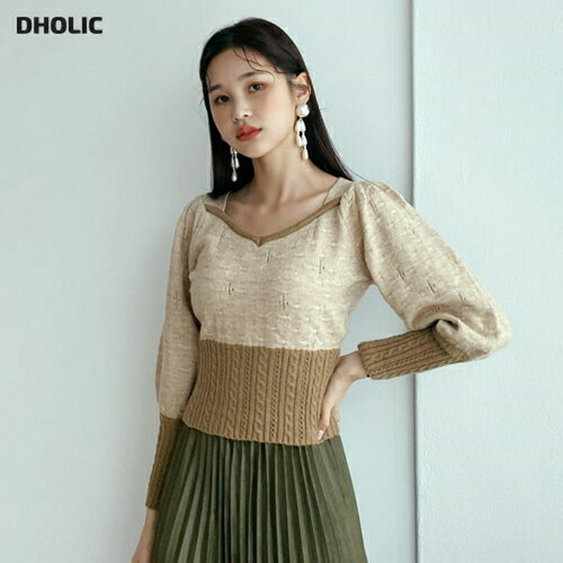 【新作10%OFF】ツイスト配色ヘムニット・全2色・b56890 レディース【tops】【韓国 ファッション トップス ニット 