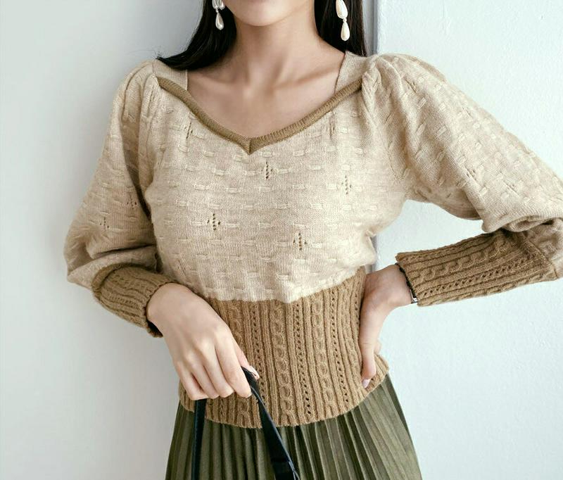 【新作10%OFF】ツイスト配色ヘムニット・全2色・b56890 レディース【tops】【韓国 ファッション トップス ニット 